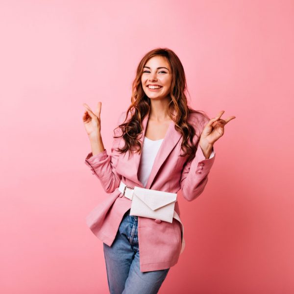 Blazer Gucci, em suede e oxford, rosa